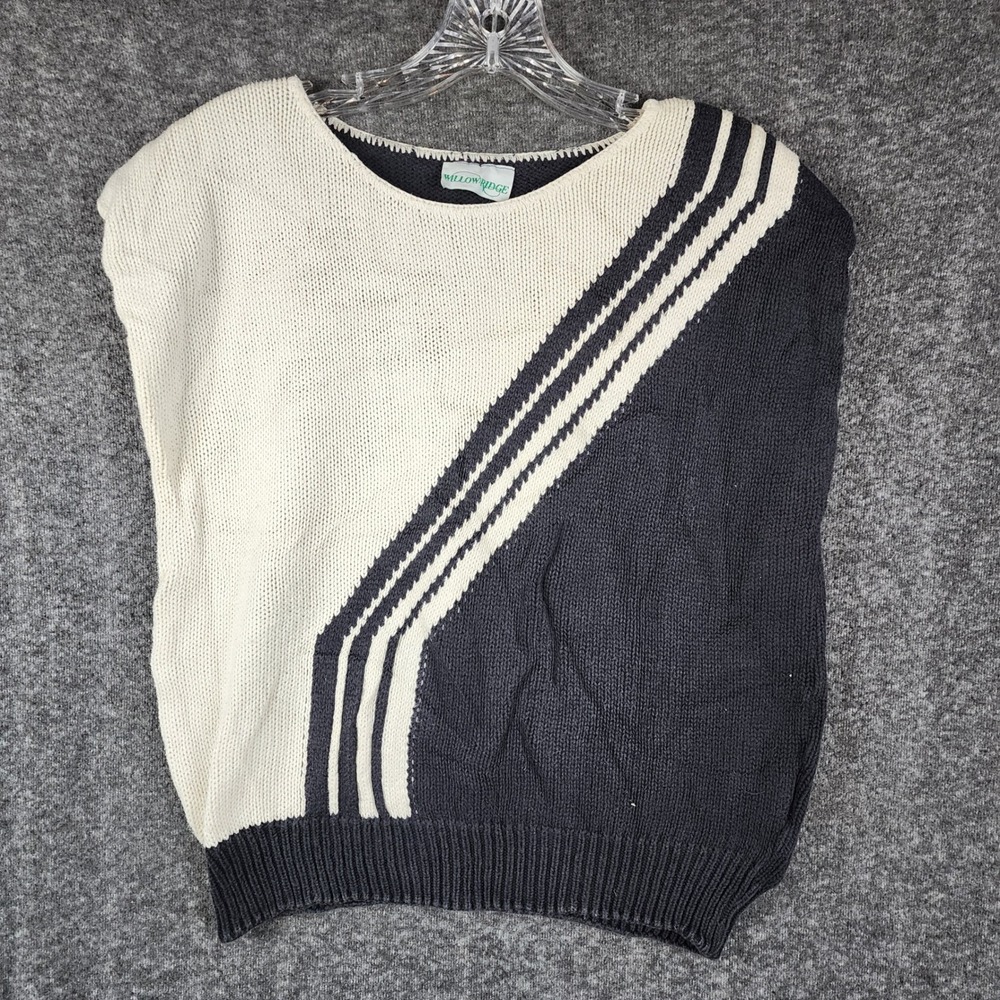 Willow Ridge Sweater Vest Women Small Navy Blue Cream Colorblock Vintage USA